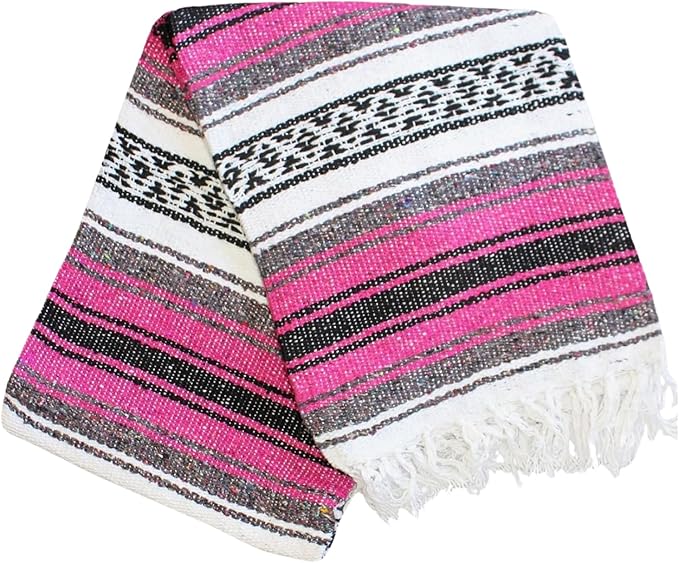 Del Mex Classic Mexican Blanket, Large Authentic Woven Falsa Throw (70"x50"), Artisan Southwest Décor for Beach, Yoga, Outdoors (Hot Pink/Fuchsia)-Ruum Studio Home