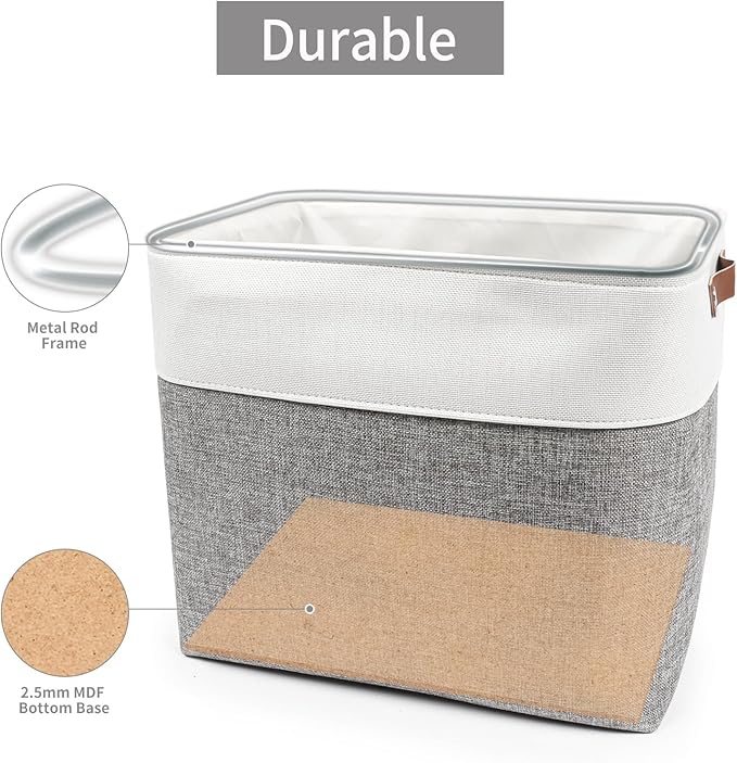 Large Fabric Storage Baskets | 50L Storage Bins, Decorative Linen Closet Baskets with Handles for Organizing, Shelf, Toys, Clothes, Home, Office, Nursery, 17x12x15Inches (Grey&White)-Ruum Studio Home