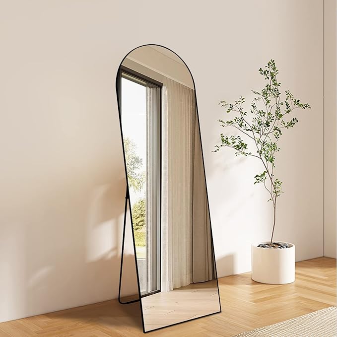BEAUTYPEAK 64"x21" Arch Full Length Mirror, Hanging or Leaning Arched-Top Full Body Mirror with Stand for Bedroom, Dressing Room, Black-Ruum Studio Home