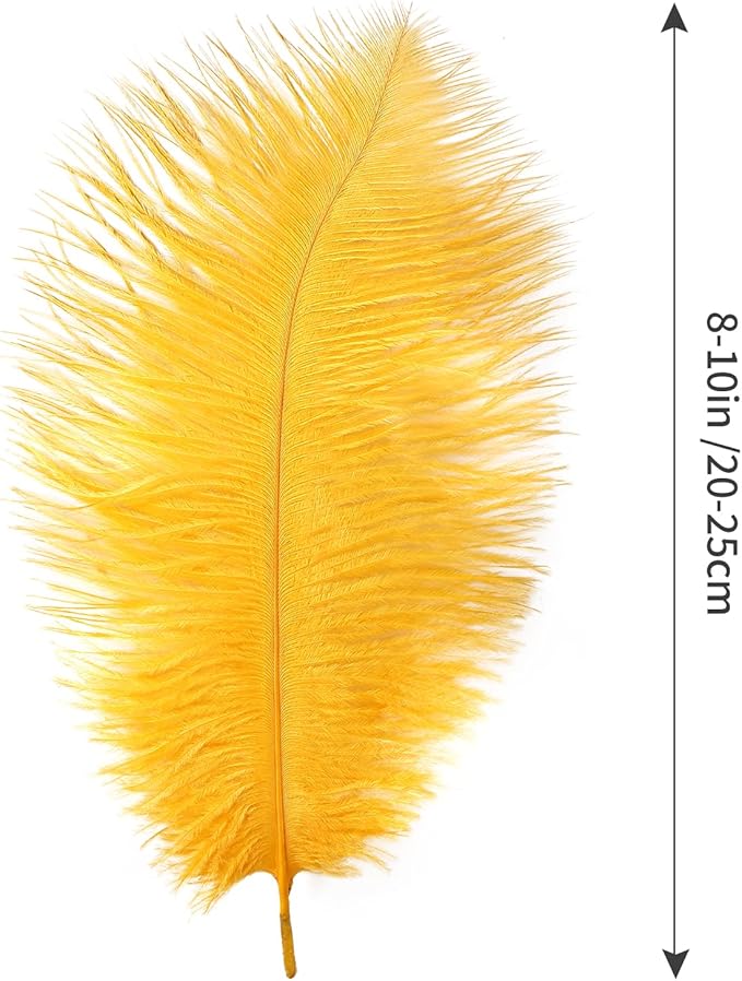 THARAHT Golden Yellow Ostrich Feathers 12pcs Natural Bulk 8-10Inch 20cm-25cm for Crafts Wedding Party Centerpieces Halloween and Home Decoration Feathers-Ruum Studio Home