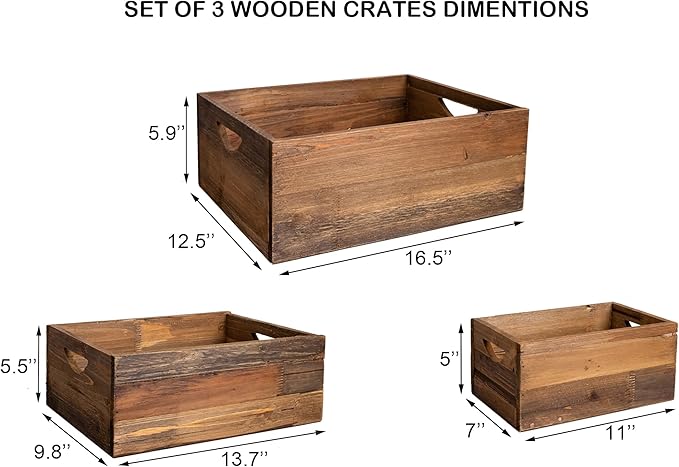 TIMRIS Set of 3 Rustic Distressed Wood Nesting Crates, Farmhouse Decorative Wooden Storage Boxes, Vintage Reclaimed Wood Baskets for Display (Natural)-Ruum Studio Home