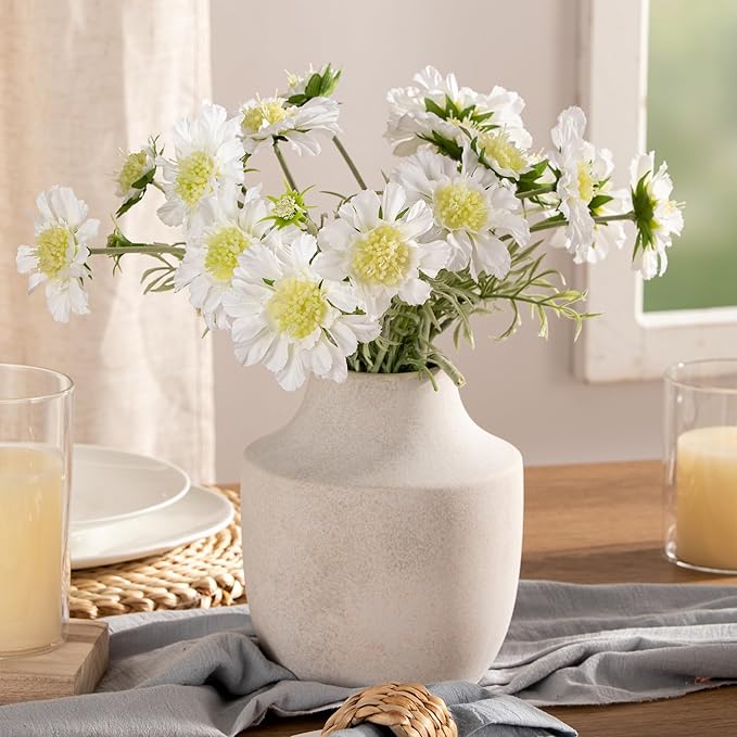 Mitt&Ditt Ceramic Flower Vase, 7.5 inch Off-White Farmhouse Rustic Vase, Handcrafted Weathered Pottery Vases, Small Flower Terracotta Vases for Home Decor, Living Room, Table, Shelf-Ruum Studio Home