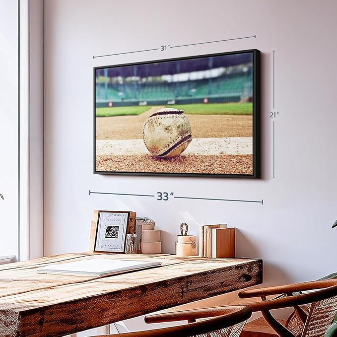 ElephantStock Baseball In Stadium Wall Art - Horizontal Framed Canvas - 1-Piece Living Room Wall Decor - Car Photography Canvas Print - Brown and Beige Decor for Wall - 31" X 21"-Ruum Studio Home