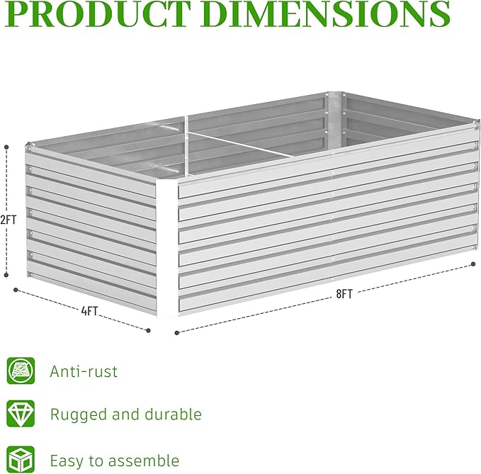8x4x2 ft Outdoor Raised Garden Bed, Large Metal Planter Raised Beds, Planters for Outdoor Plants for Vegetables, Flowers, Herbs, Fruits, and Succulents.(2 Pcs)-Ruum Studio Home