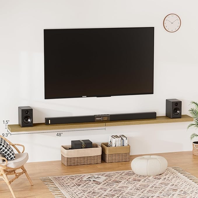 Heimlove Floating Shelves for Wall 48 Inches Long,9.3" Deep Oak Floating Shelf Set of 2,Wall Mounted Wood Shelves for Bathroom Bedroom Living Room Kitchen Office,Shelf for Books Storage Room Decor-Ruum Studio Home