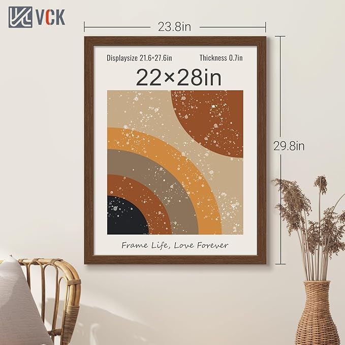 VCK 22x28 Picture Frame 3 Pack, Brown Wood Poster Frame with Exclusive Wood Grain, Wall Mounting Hanging-Ruum Studio Home