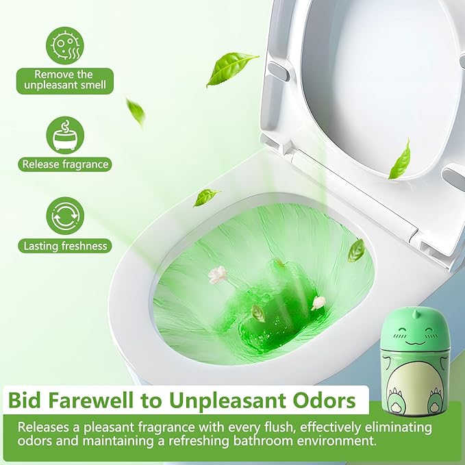 Toilet Bowl Cleaner-Cute Dinosaur-Shaped Toilet Bowl Cleaner Bottle Automatic Bathroom Toilet Tank Cleaner Easy-To-Use Septic Safe Toilet Cleaner in Bottle with Jasmine Scent (1, green)-Ruum Studio Home
