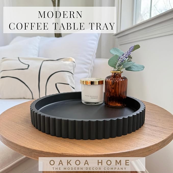 OAKOA Concrete Black Tray for Coffee Table - Round Black Decorative Tray for Table Decor - Bandejas Decorativas para La Sala - Coffee Table Centerpiece-Ruum Studio Home