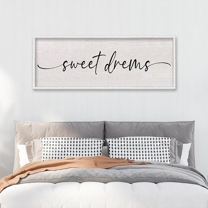 LuZhiQiang Sweet Dreams Sign Wall Decor Above Over Bed 40" x 15" Large Wood Framed for Guest Room Master Bedroom Hanging Wall Art (White)-Ruum Studio Home