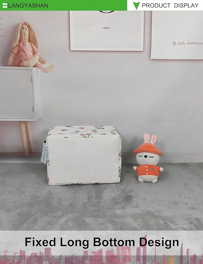 LANGYASHAN Rectangular Storage Bin Collapse Canvas Fabric Cartoon Storage Basket with Handles for Organizing Home Kitchen Boys and Girls Toys Office Closet Shelf Baskets (Rec Romantic Tulip)-Ruum Studio Home