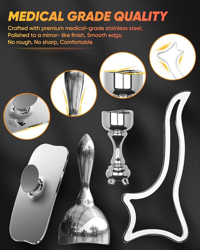 ONUEMP 4-in-1 Stainless Steel Massage Therapy Tools for Ice Body Sculpting, Maderoterapia Kit Colombiana, Gua Sha Scraping Body & Facial Massager for Lymphatic Drainage, Anti Cellulite-Ruum Studio Home