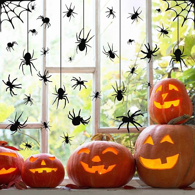 4 Sheets Spider Window Clings - Double-Sided Removable Glass Decals, Halloween Themed Window Stickers for Kids Party Decorations-Ruum Studio Home