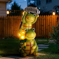Garden Turtle Outdoor Statues, Solar Garden Statue Two Sweet Frog Face Turtles Decor with 3 LED Lights, Unique Art Resin Gifts for Patio Lawn Porch Yard-Ruum Studio Home