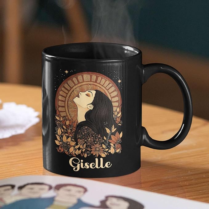 Elegant Woman Coffee Mug with Custom Name, Autumn Themed Ceramic Cup 11oz 15oz, Unique Fall Inspired Black Mug for Women, Personalized Women's Day Coffee Cup, Gifts for Holiday-Ruum Studio Home