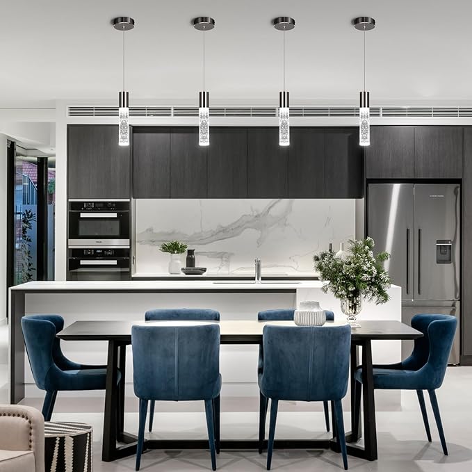 OKELI Modern Pendant Lights, LED Bubble Crystal Kitchen Island Lights Fixtures, Black Mini Single Pendant Lighting for Kitchen Island Bar,6W,6000K, ETL,3Pack-Ruum Studio Home