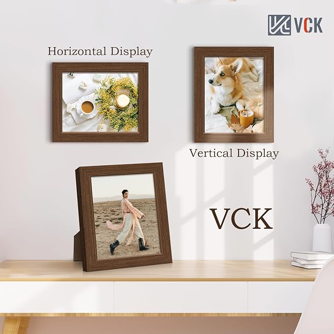 VCK 8x10 Frame Set of 3 - Brown, Wood Picture Frame with Exclusive Wood Grain, Wall Gallery Frame-Ruum Studio Home