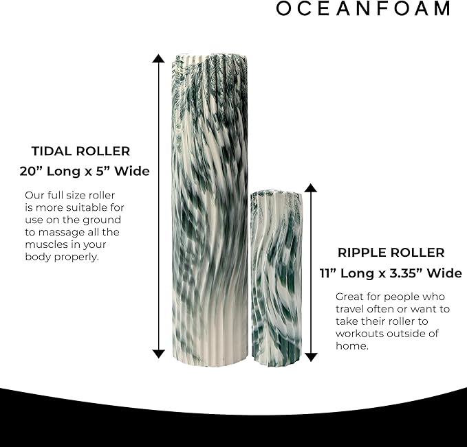 Oceanfoam Tidal Roller - Hunter Marbled - Muscle Massage Foam Roller for Back Pain & Stretching - Firm and Ergonomic Wide Wave Textured - Yoga, Athletics, & Wellness - Full Size, 20" x 5"-Ruum Studio Home