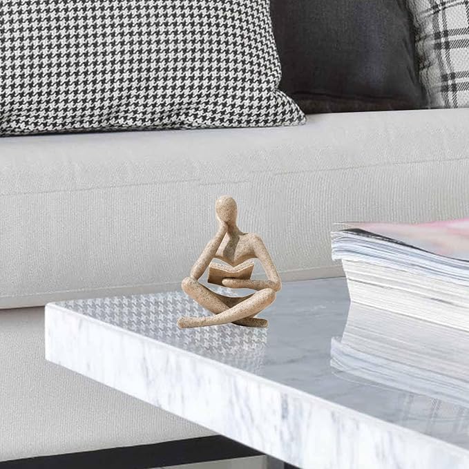 Bookshelf Decor Thinker Statue - Abstract Style Thinker Sculptures Modern Aesthetic Figurine Decoration Statues for Home Decor-Zuo Si-Sandstone-Ruum Studio Home