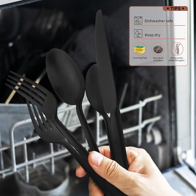 Alata Potter Black 45-Piece Forged Silverware Set with Utensil-Serving Set, Service for 8, Stainless Steel Flatware Set, Modern Design with Satin Finish, Ideal for Home, Kitchen, Party, Camping-Ruum Studio Home