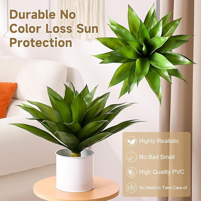 JUSTOYOU 28" Artificial Agave Plants Outdoor Large Fake Agave Plants Faux Succulents for Outdoor Indoor Home Front Porch Decor (2, Green)-Ruum Studio Home