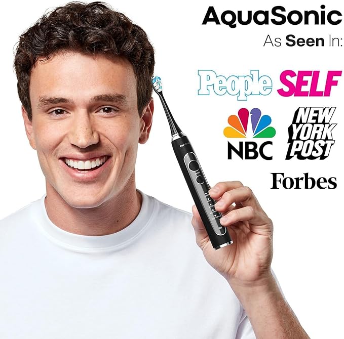 Aquasonic Duo PRO – Ultra Whitening 40,000 VPM Electric ToothBrushes – ADA Accepted - 5 Modes with Smart Timers - UV Sanitizing & Wireless Charging Base - 10 Proflex Brush Heads & 2 Travel Cases-Ruum Studio Home