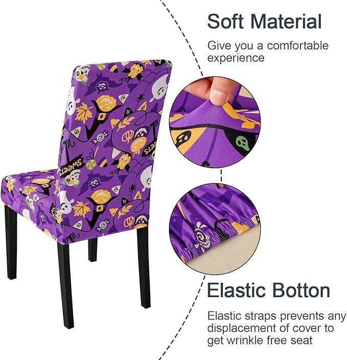 JQinHome Purple Halloween Chair Slipcover, Spider Web Chair Covers Set of 6, High Stretch Washable Chair Protector Cover for Dining Room, Kitchen,Home Party,Wedding Ceremony(Purple Candy,6PC)-Ruum Studio Home