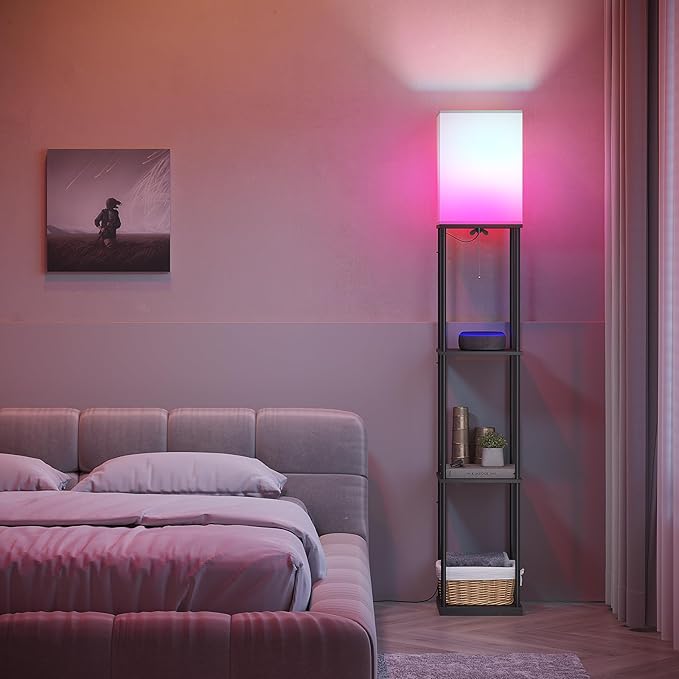 SUNMORY Floor Lamp with Shelves, Smart APP Control Standing Lamps with RGB Bulb, 4-Tier Dimmable Floor Lamps for Living Room, Tall Lamp for Bedroom, Office, Corner Display Bookshelf Lamp-Ruum Studio Home