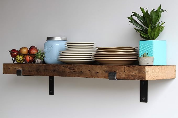 Urban Legacy Reclaimed Barn Beam Deep Shelves | Deep Shelves with Brackets Included, Set of 2 | (Natural Full Profile Bracket, 48" x 11" x 3")-Ruum Studio Home
