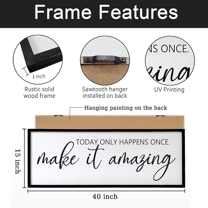 Today Only Happens Once Make It Amazing Framed Wall Art, 40''×15'' Rustic Religious Christian Lords Prayer Sign for God Jesus Christ Prayer, Horizontal Holy Inspirational Catholic Scripture Decor-Ruum Studio Home