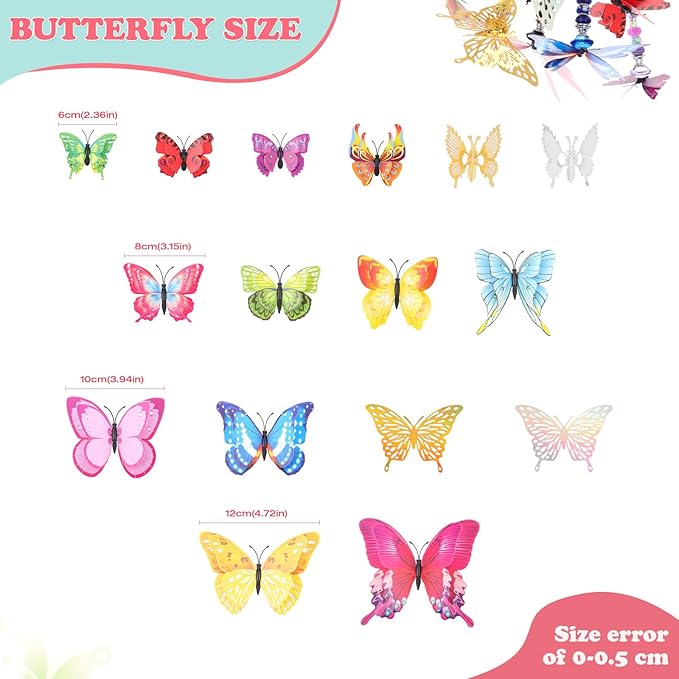 380pcs Beaded Garden Stake, DIY Butterfly Fairy Wand Garden Stake Kit with 10IN Threaded Rod Crystal Stopper Top Large Holes Beads Butterfly Decoration Pendants Outdoor Fairy Garden kit-Ruum Studio Home