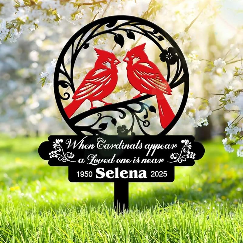 Personalized Cemetery Memorial Metal Stakes, Cardinals Memorial Grave Markers,Graden Decorations for Loss of Mother Father, Outdoor Sympathy Decor Gift-Ruum Studio Home