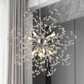 Modern Small Chandeliers, Sputnik Sunflower Crystal Beaded Hanging Lamps, Round Chrome Dandelion Pendant Light for Kitchen Island Bathroom Bedroom Entryway (Chrome 8Lights)-Ruum Studio Home