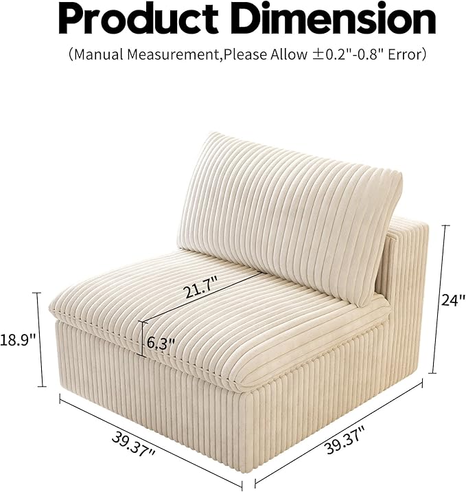 Ottoman, Modular Sectional Sofa,Cushion Covers Removable, Minimalist Couch for Modern Living Room Sofa Sets for Office House,Bedroom and Apartment,No Assembly Required,White-Ruum Studio Home