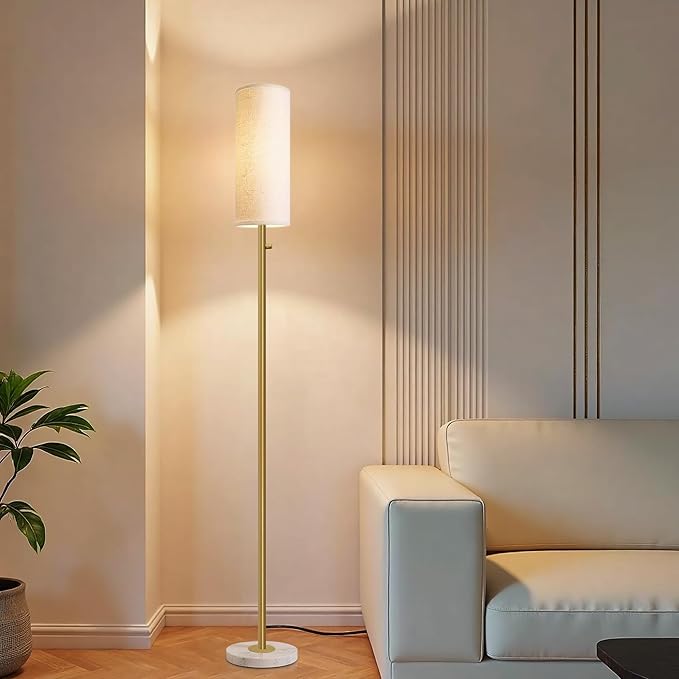 Dimmable Gold Floor Lamp for Living Room,Modern Standing Lamp with Marble Base,LED Bulb Included,Floor Lamps for Bedroom, Living Room,Office,Reading and Nursery(Gold Floor Lamp)-Ruum Studio Home