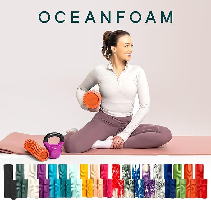 Oceanfoam Tidal Roller - Orange - Muscle Massage Foam Roller for Back Pain & Stretching - Firm and Ergonomic Wide Wave Textured - Yoga, Athletics, & Wellness - Full Size, 20" x 5"-Ruum Studio Home