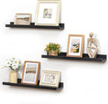 Picture Ledge Wall Shelves 24 inches Width Set of 3, Solid Pine Wood Rustic Floating Ledge Shelves for Kids' Room Bedroom Kitchen Bathroom Living Room Nursery Display Wall Decor, Black-Ruum Studio Home