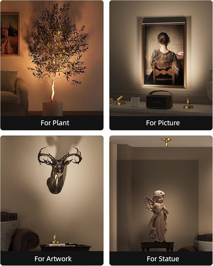 EZVALO LED Spotlight Indoor, 5500mAh Rechargeable Battery Uplighting Indoor, Wireless Mini Art Accent Spot Lights with Remote, for Plants Display Painting Dartboard Artwork Portrait Closet(4Pack-Gold)-Ruum Studio Home
