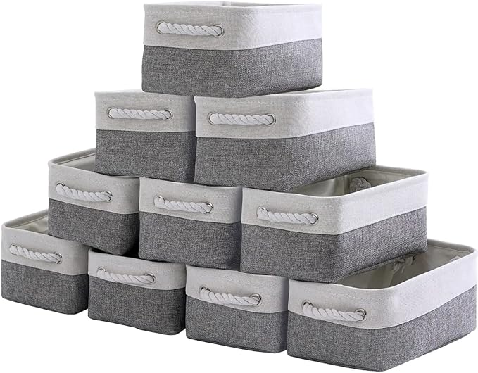 Storage Baskets 12x8x5 inch 10 Pack Fabric Baskets Foldable Storage Bins Decorative Baskets cloth storage baskets Storage Foldable Storage Bin with Rope-Ruum Studio Home