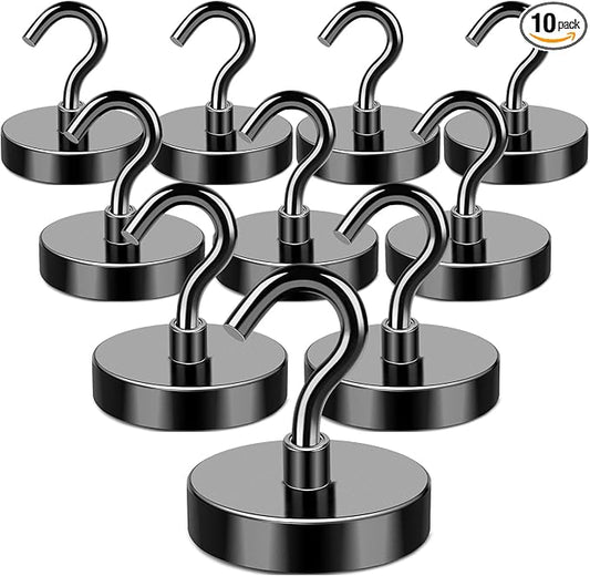 MIKEDE Black Magnetic Hooks Heavy Duty, 150LB+ Strong Neodymium Magnets for Refrigerator, Magnetic Hooks with Epoxy Coating for Hanging, Magnets with Hooks for Cruise, Home, Workplace - 10 Pack-Ruum Studio Home