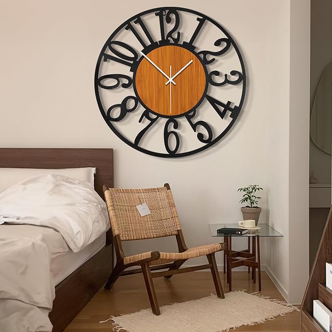 LEIKE 32" Oversized Large Wall Clocks,Silent,Non Ticking,Battery Operated Modern Round Big Wood Decorative Metal Wall Clock for Living Room, Bedroom,Kitchen,Farmhouse,Office Decor - Black,32 Inch-Ruum Studio Home