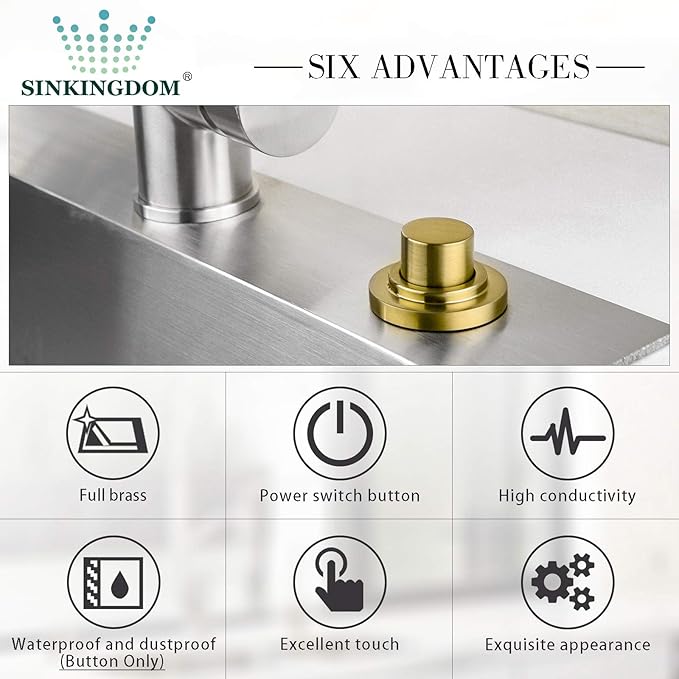 SinkTop Air Switch Kit with Brass Gold Long Button (Full Brass) for Garbage Disposal-Ruum Studio Home