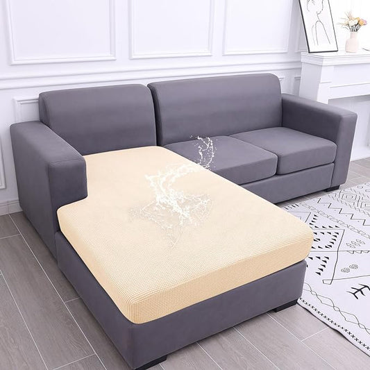 hyha Waterproof Sectional Couch Covers, Non Slip Sofa Couch Cushion Covers L Shape, Thick Stretch Jacquard Fabric, Washable Sofa Slipcovers with Elastic Bottom (1 Piece for Chaise XL, Beige)-Ruum Studio Home