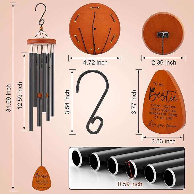 Bestie Gift for Women, Friend Gifts for Women, Unique Friendship Sister Gifts for Birthday, Mothers Day, Christmas, 32 Inch Wind Chimes Gift for Home Decor-Ruum Studio Home