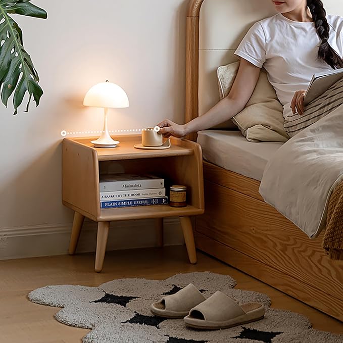 Bedside Table - 100% Solid Oak Wood Nightstand - Small Nightstand with Open Design - Small Side End Table for Bedroom Living Room, Easy Assembly (Natural Color)-Ruum Studio Home