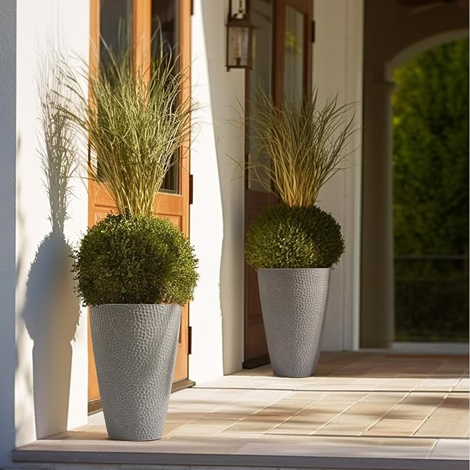 LA JOLIE MUSE 20 inch Tall Planters, Tall Round Planters for Indoor/Outdoor Plants, Grey Flower Pots for Front Door,Patio and Deck,Honeycomb-Ruum Studio Home