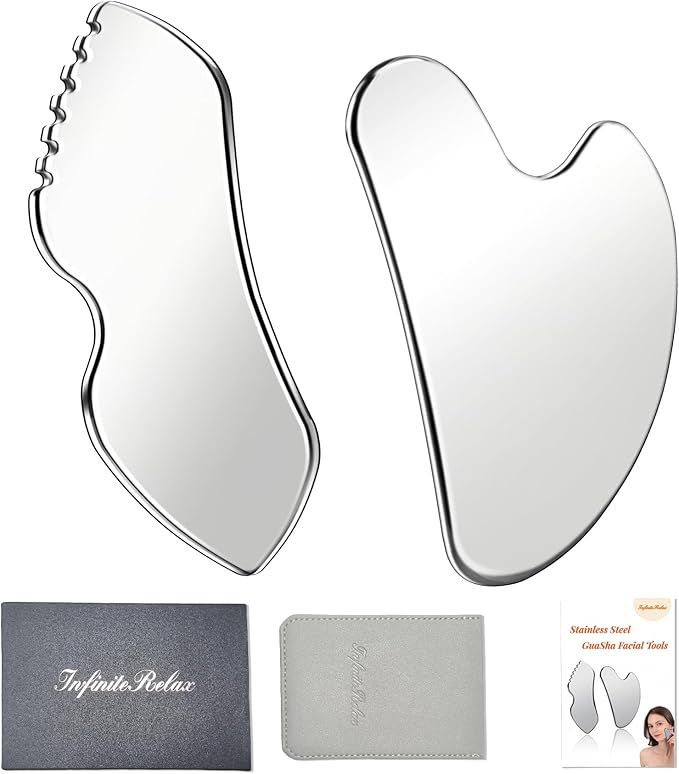 2Pcs Stainless Steel Gua Sha Facial Tools Set, Metal Face Comb Detail Skin Care Tools, Body and Face Gua Sha Sculpting for Tighten Skin Lymphatic Drainage-Ruum Studio Home