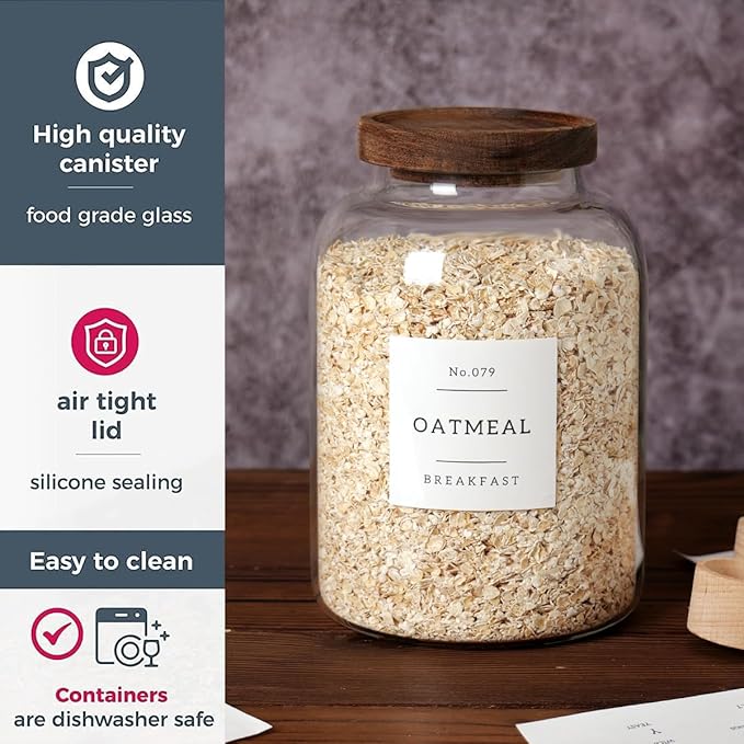 2 PCS Large Glass Jar with Airtight Lid, Glass Food Storage Jars for Tea,Spice,Cereal, Egg,Flour,Coffee and More(70 FL OZ/2000 ml)-Ruum Studio Home