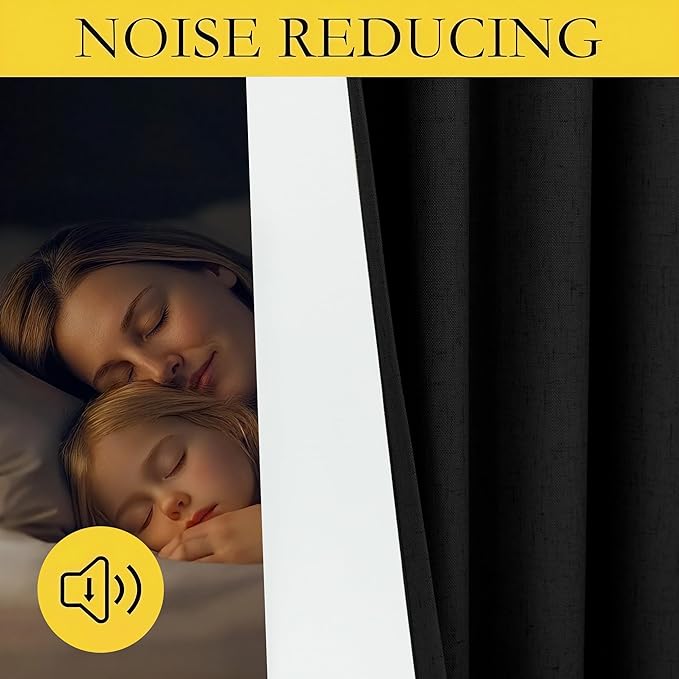 54 Inch Curtains Length 2 Panels Set 100% Blackout Modern Black Out Linen Drapes with White Back Tab Room Darkening Insulated Thermal Short Sundown Solar Curtains for Bedroom Noise Reducing Reduction-Ruum Studio Home