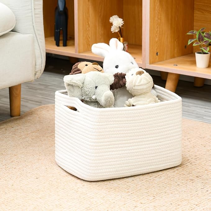 Storage Baskets for Organizing, Woven Basket for Storage, Storage Baskets Bin for Shelves, Cotton Rope Basket with Handles, 12.5"Lx9.1"Wx7.9"H, (4 Packs) Off White-Ruum Studio Home