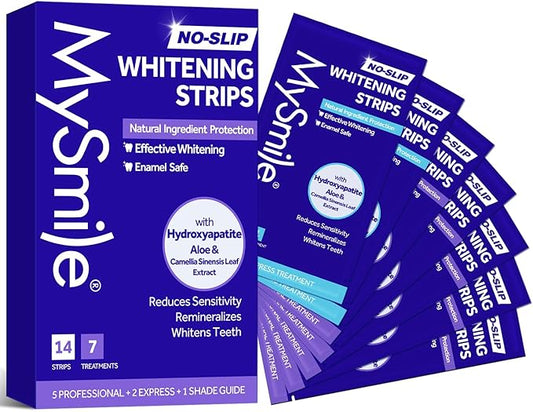 MySmile Teeth Whitening Strips 7 Treatments Kit, Hydroxyapatite-Infuse White Strips, Non-Sensitive Teeth Whitening with Soothing Natural Ingredients, Enamel-Safe, Residue-Free, Non-Slip(14 Count)-Ruum Studio Home